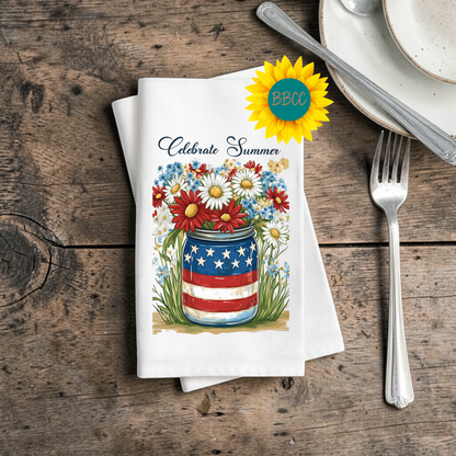 Celebrate Summer Patriotic Floral Tea Towel