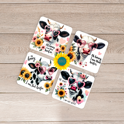 Dairy Cow Floral Sunglasses Square Coasters