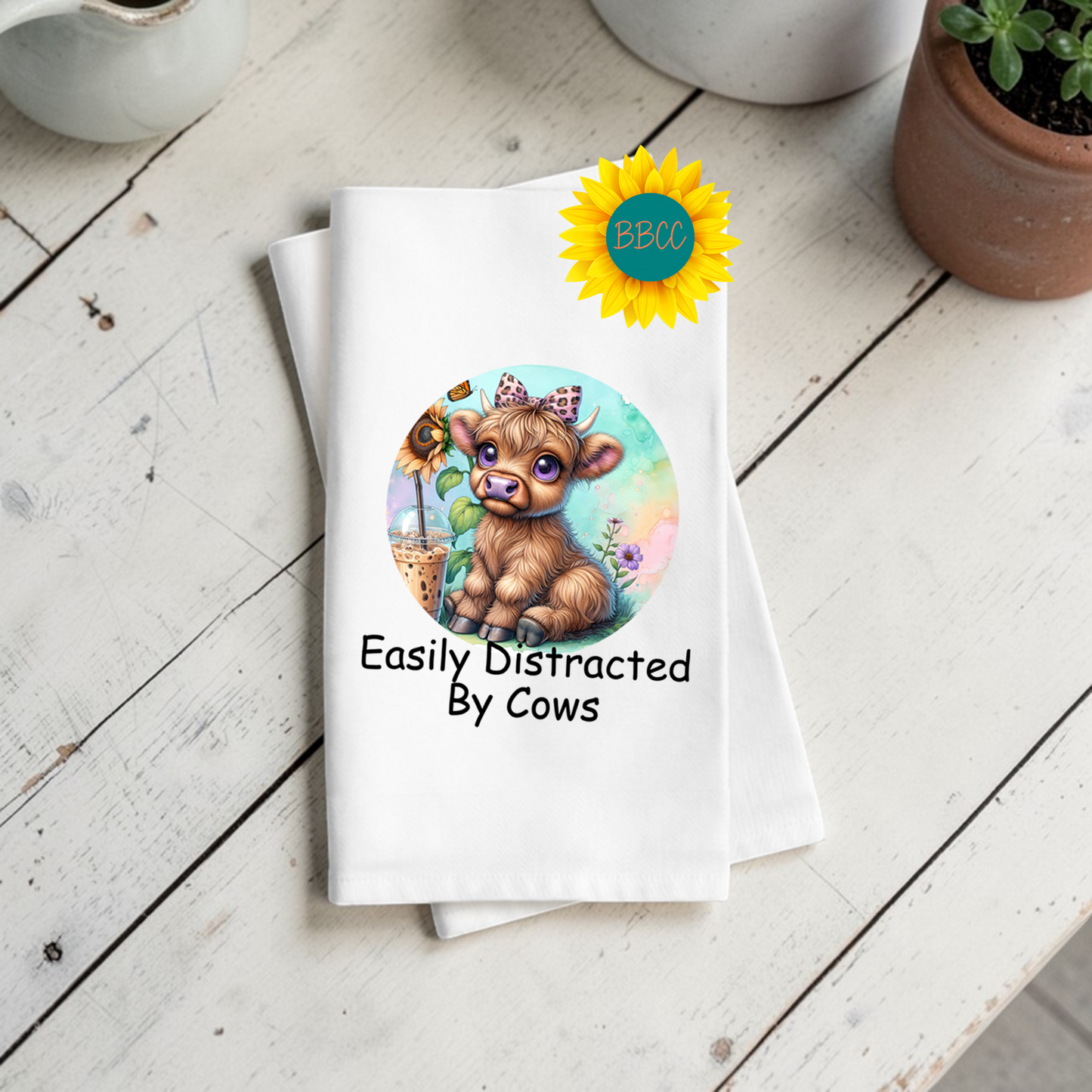 Easily Distracted by Cows Tea Towel