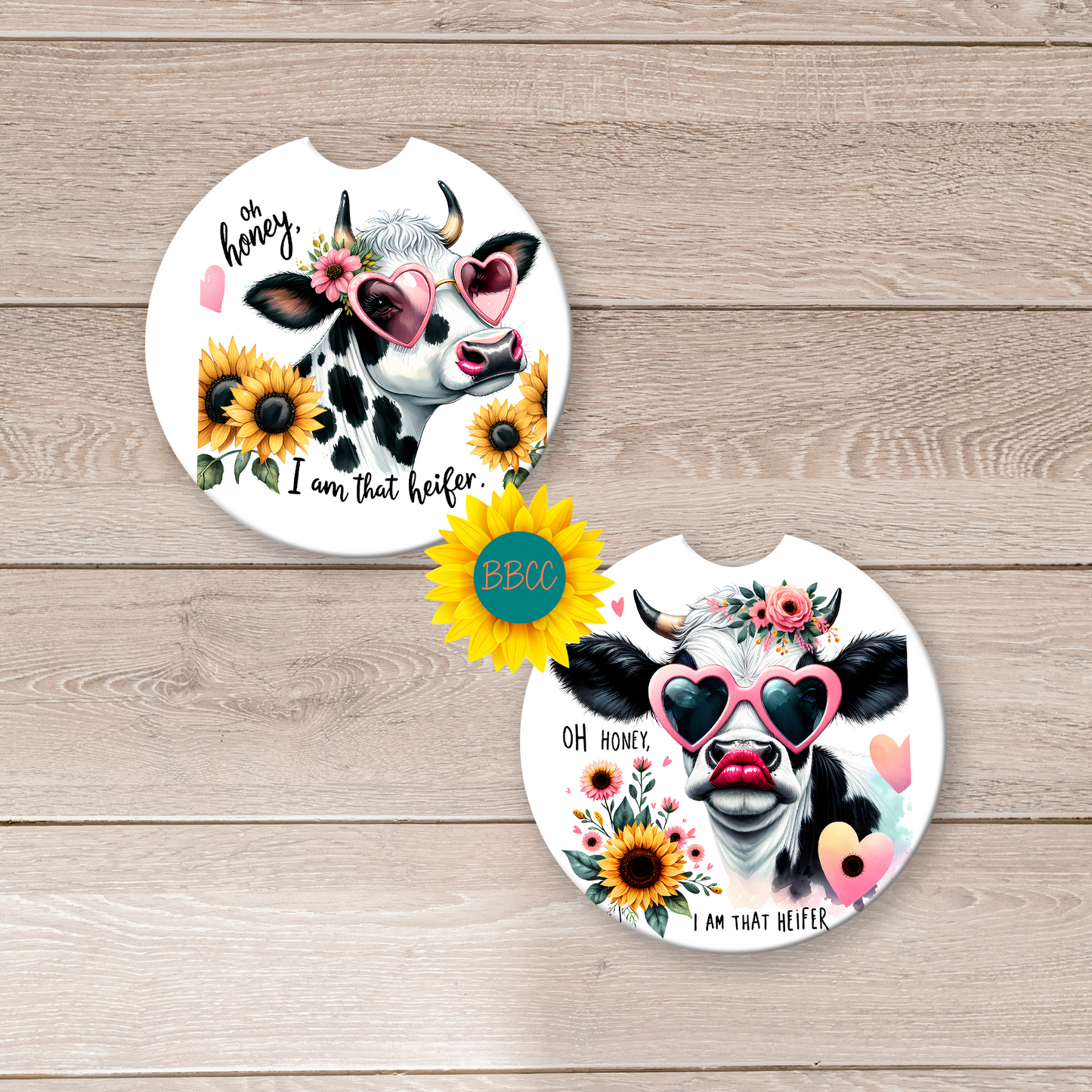 Floral Dairy Cow Car Coasters – Classic Layout