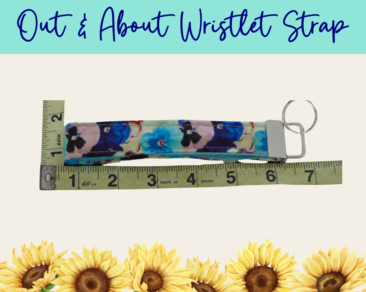 Pansy Meadow  Light Blue Out & About Wristlet Strap | Handmade Fabric Wristlet