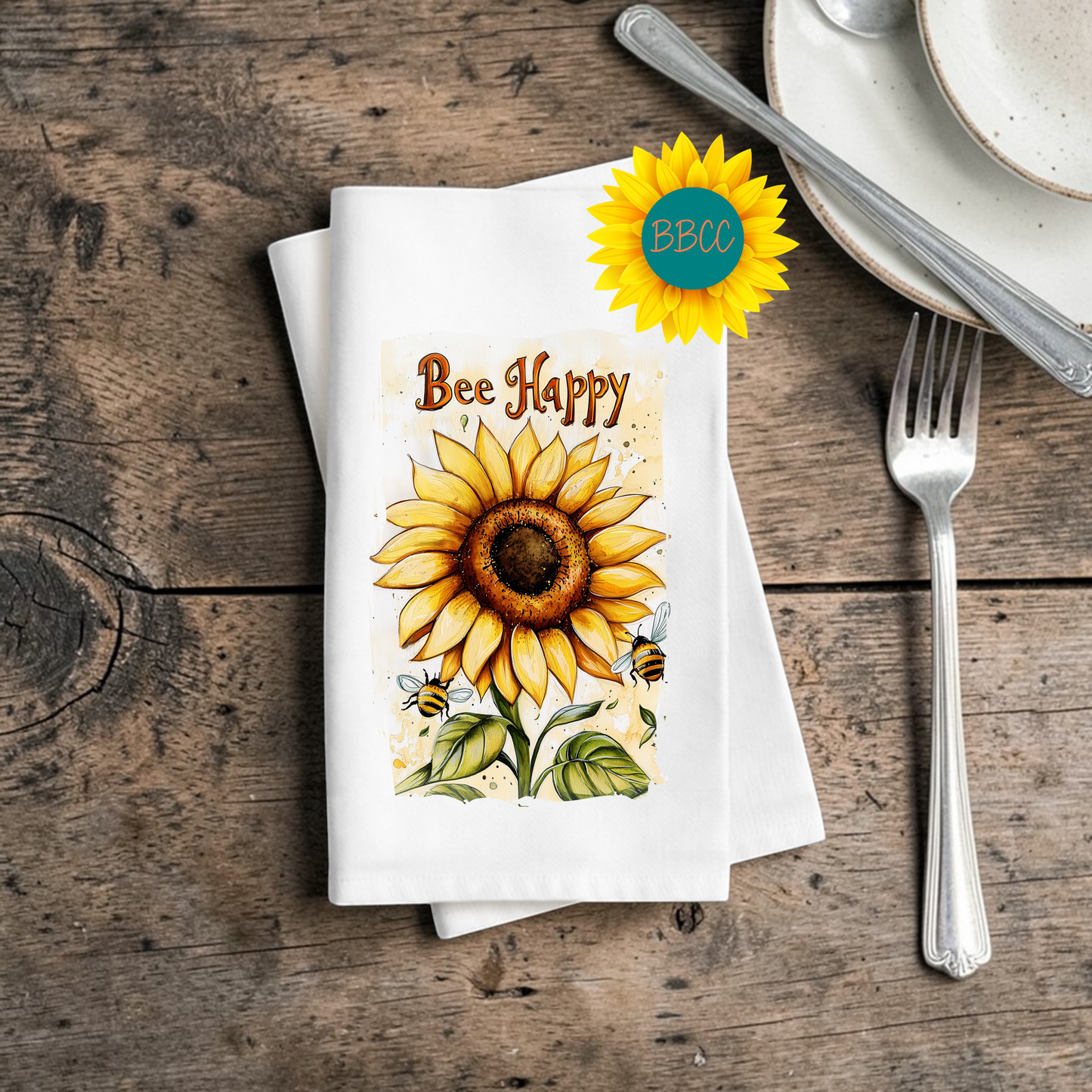 Bee Happy Sunflower Tea Towel