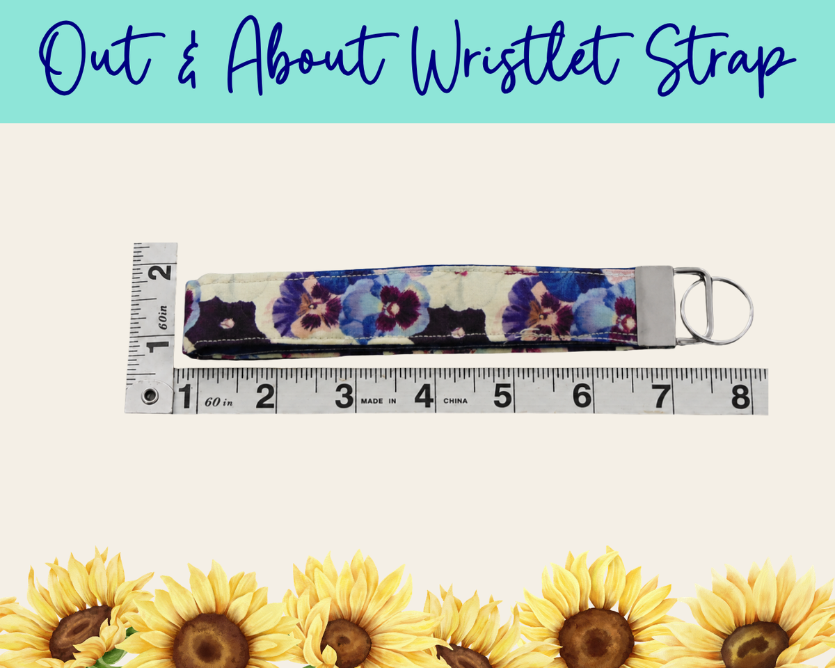 Pansy Meadow Dark Blue Out & About Wristlet Strap | Handmade Fabric Wristlet