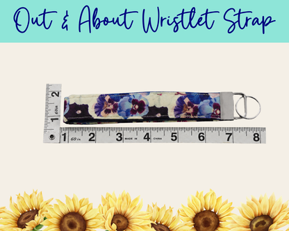 Pansy Meadow Dark Blue Out & About Wristlet Strap | Handmade Fabric Wristlet