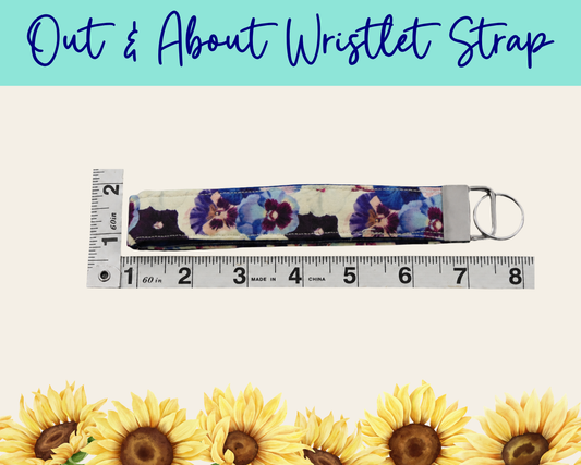 Pansy Meadow Dark Blue Out & About Wristlet Strap | Handmade Fabric Wristlet