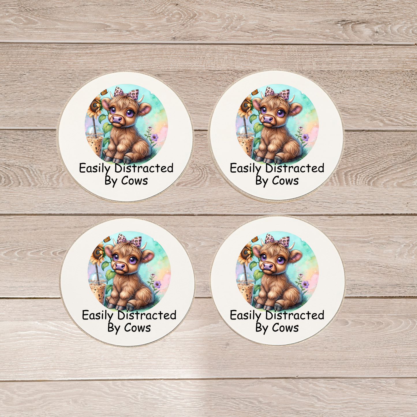Cow Coaster Set Easily Distracted By Cows Round Coasters