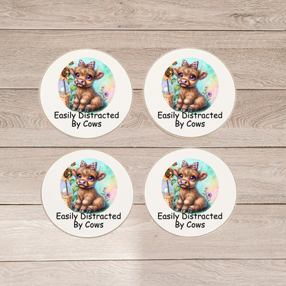 Cow Coaster Set Easily Distracted By Cows Round Coasters