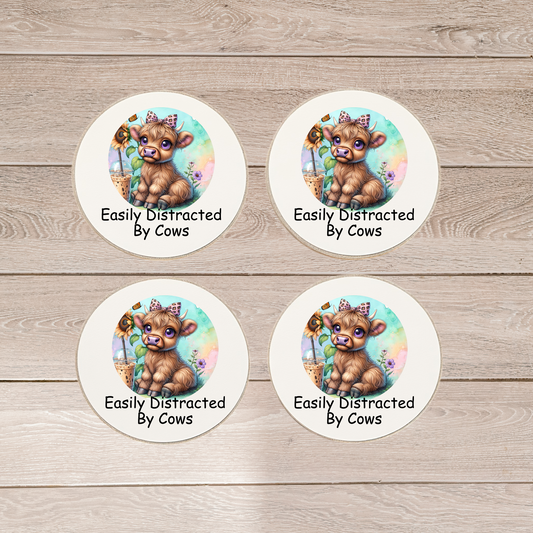 Cow Coaster Set Easily Distracted By Cows Round Coasters