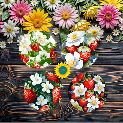 Strawberry Blossom Car Coasters Set of 4