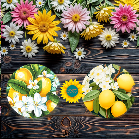 Lemon Blossom Car Coasters Set of 2