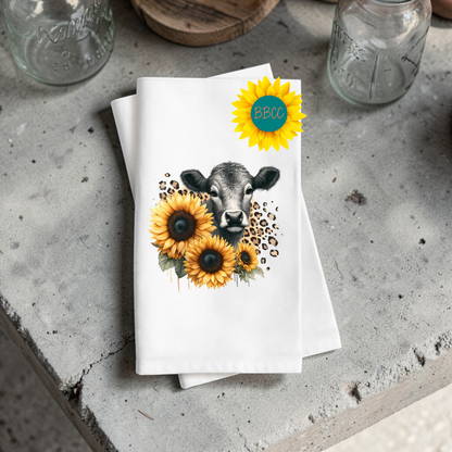 Sunflower Cow Kitchen Tea Towel