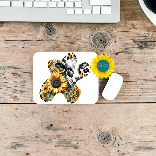 Sunflower Cow Cutout Style Mouse Pad