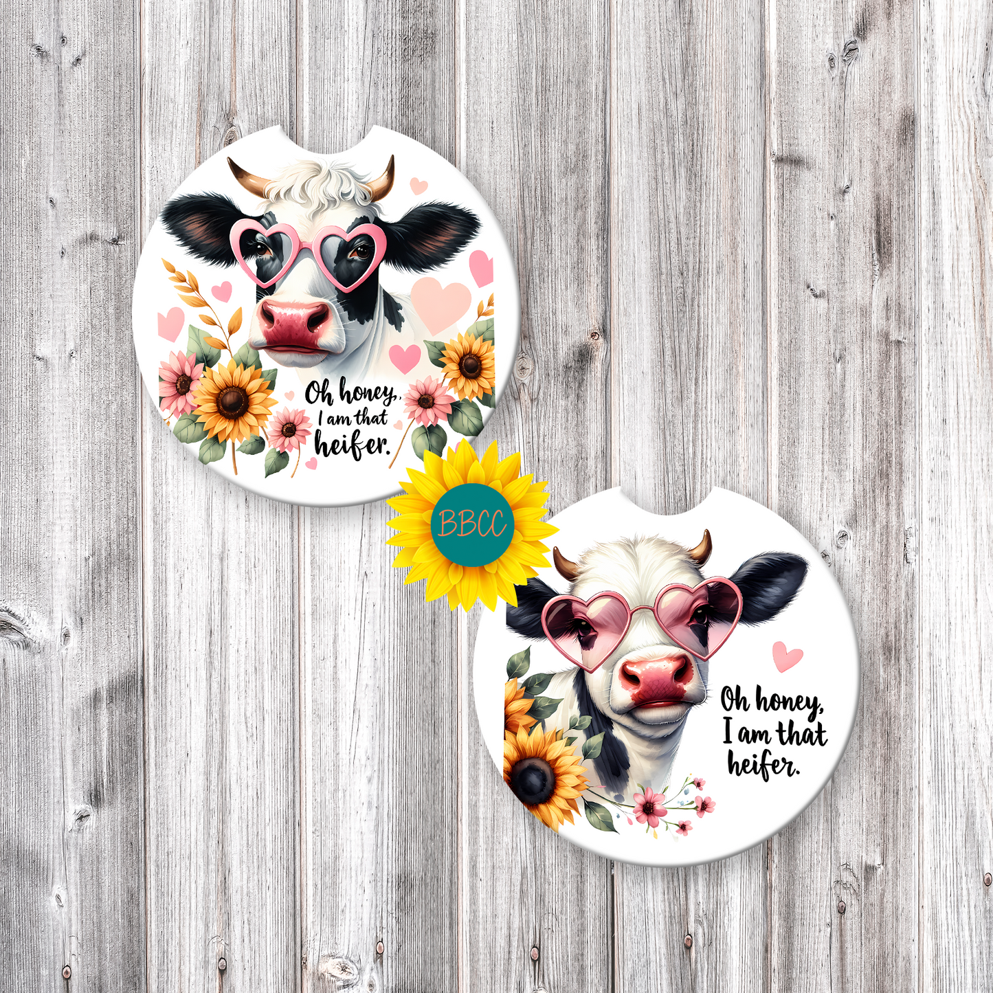 Floral Dairy Cow Car Coasters – Full Pattern Design