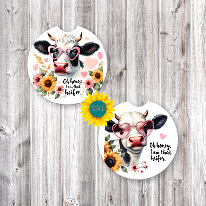Floral Dairy Cow Car Coasters – Full Pattern Design