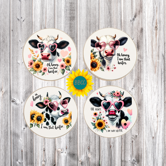 Dairy Cow Floral Round Coasters