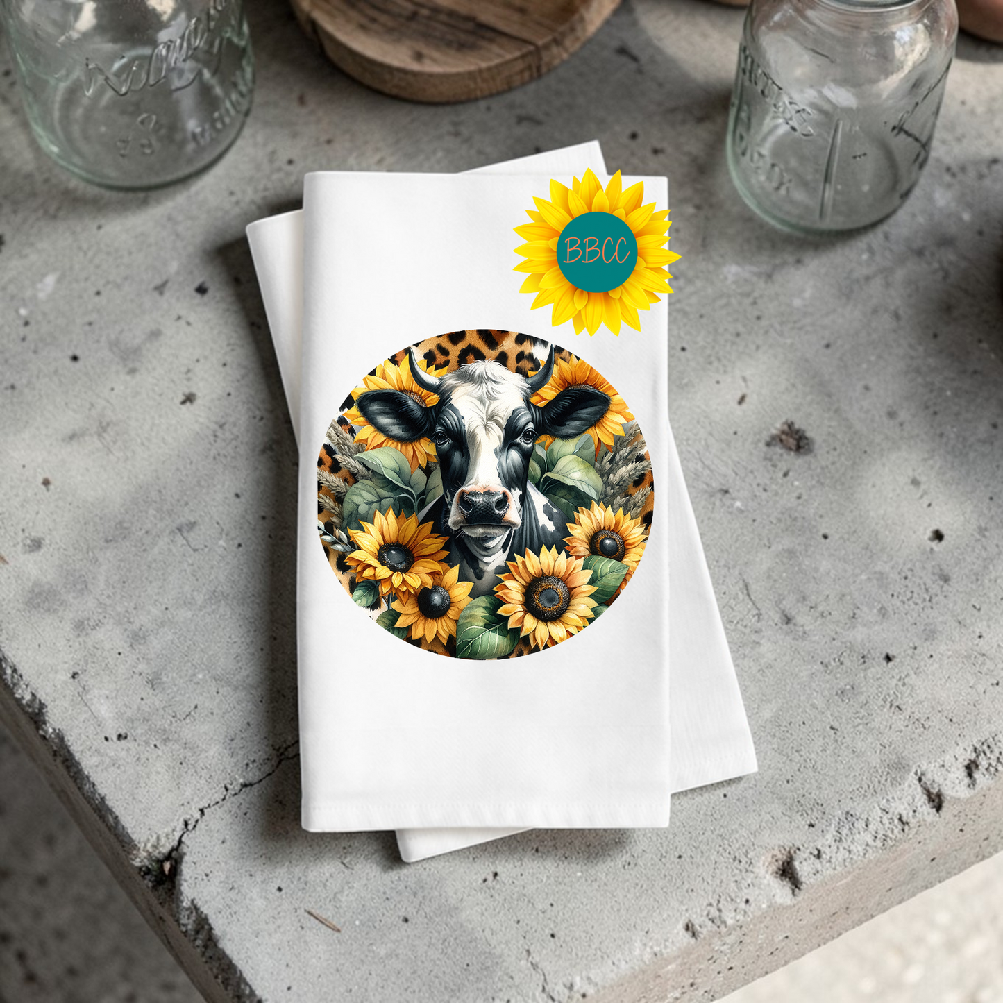 Sunflower Cow Circle Kitchen Tea Towel