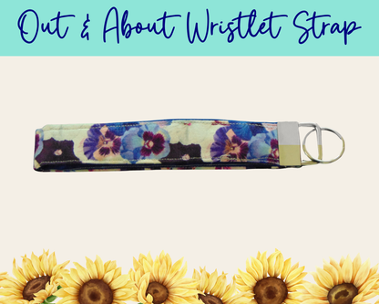 Pansy Meadow Dark Blue Out & About Wristlet Strap | Handmade Fabric Wristlet