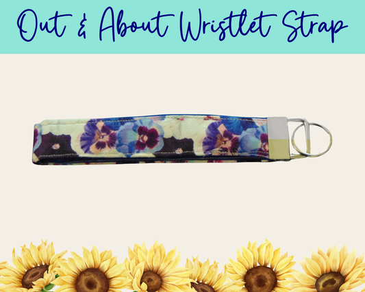 Pansy Meadow Dark Blue Out & About Wristlet Strap | Handmade Fabric Wristlet