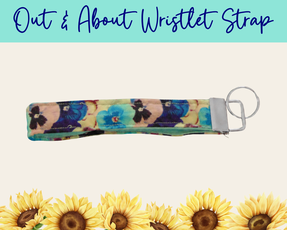 Pansy Meadow  Light Blue Out & About Wristlet Strap | Handmade Fabric Wristlet