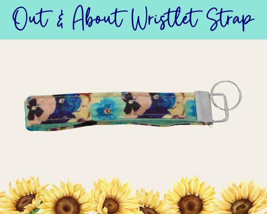 Pansy Meadow  Light Blue Out & About Wristlet Strap | Handmade Fabric Wristlet