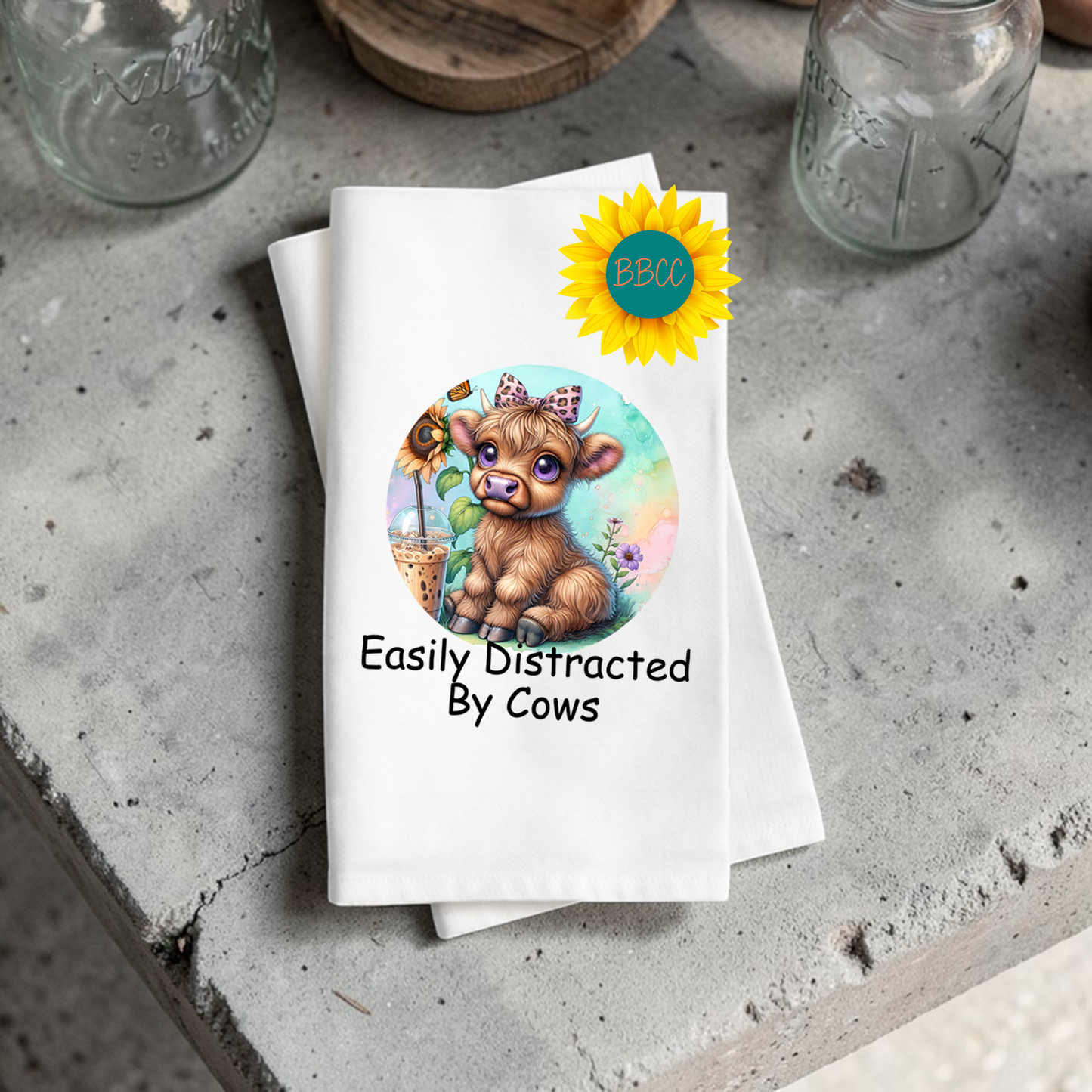 Easily Distracted by Cows Tea Towel