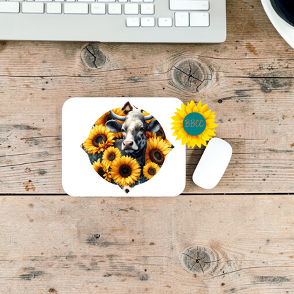 Sunflower Cow Floral Shape Mouse Pad