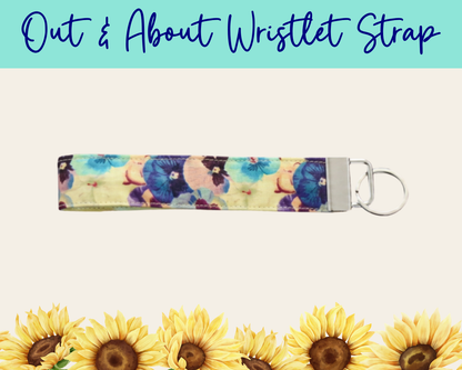 Pansy Meadow White Out & About Wristlet Strap | Handmade Fabric Wristlet