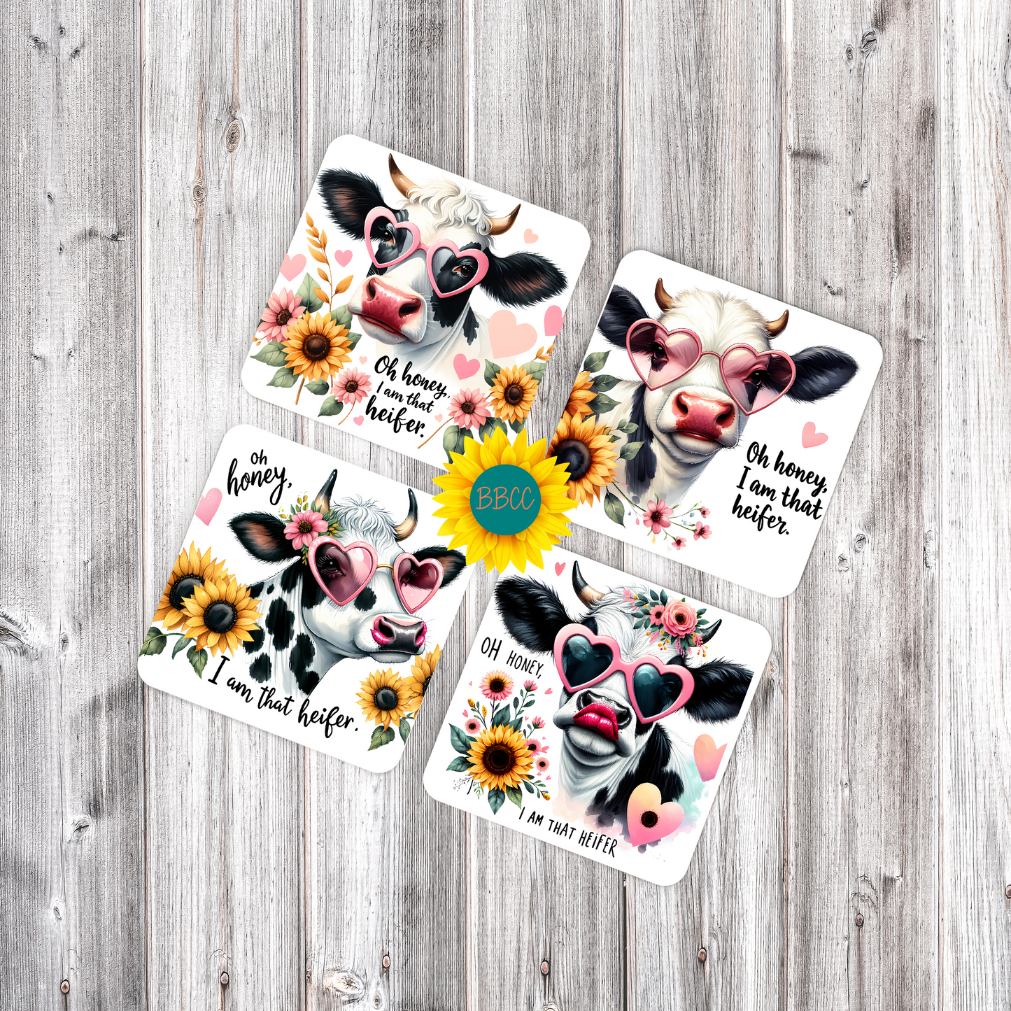 Dairy Cow Floral Sunglasses Square Coasters