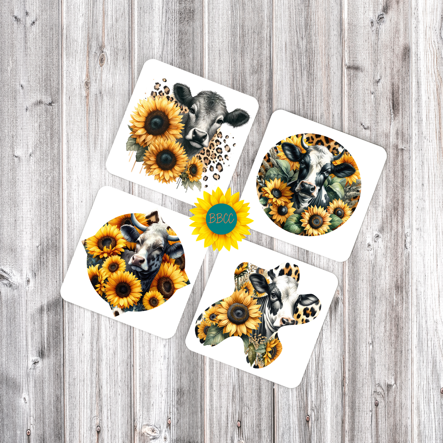 Dairy Cow Sunflower Square Coasters