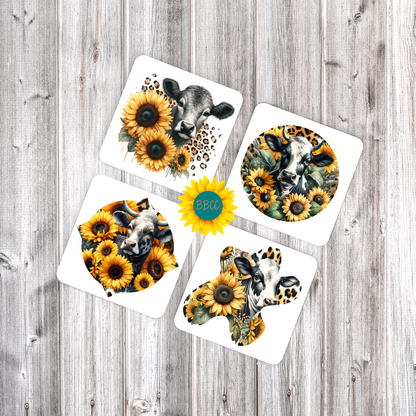 Dairy Cow Sunflower Square Coasters