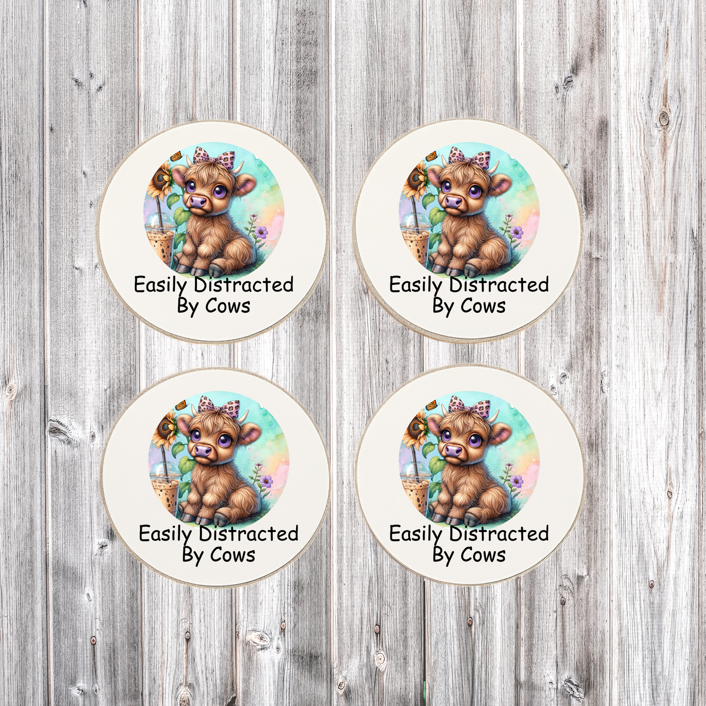 Cow Coaster Set Easily Distracted By Cows Round Coasters