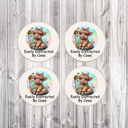 Cow Coaster Set Easily Distracted By Cows Round Coasters