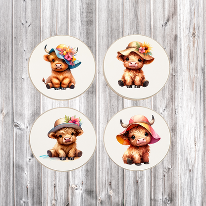 Highland Cow Summer Round Coasters