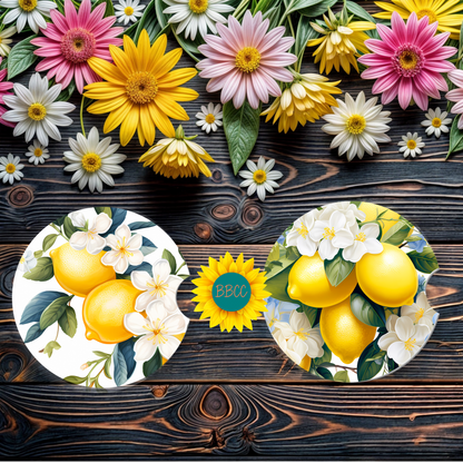 Lemon Floral Car Coasters Set of 2