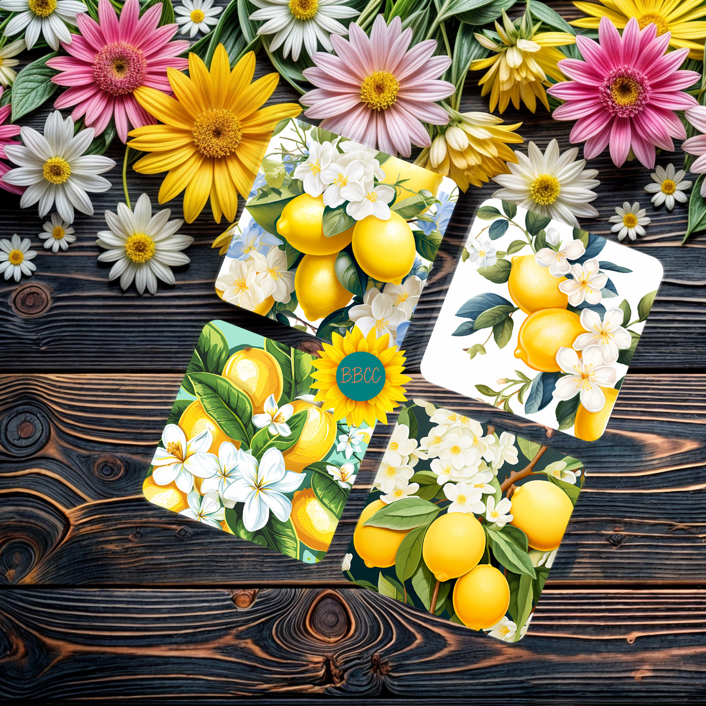 Lemon Blossom Summer Square Coasters
