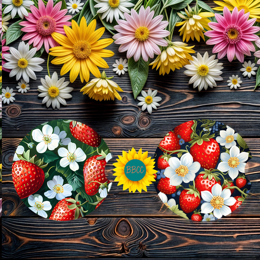 Strawberry Blossom Car Coasters Set of 2