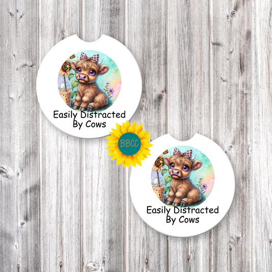 Easily Distracted By Cows Car Coasters