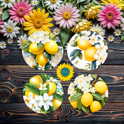 Lemon Orchard Round Coasters Set of 4