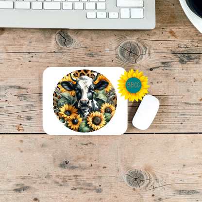 Sunflower Cow Circle Design Mouse Pad