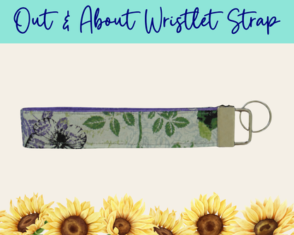 Butterfly Hollow Purple Out & About Wristlet Strap | Handmade Fabric Wristlet