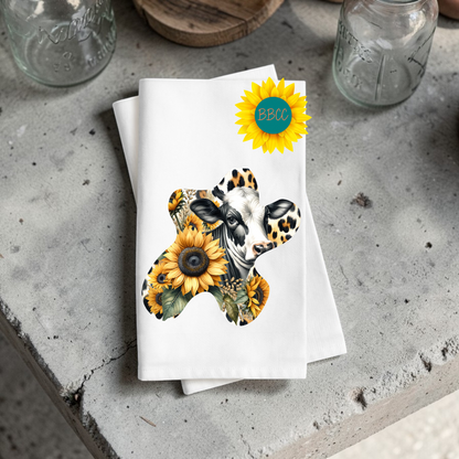 Sunflower Cow Cutout Kitchen Tea Towel