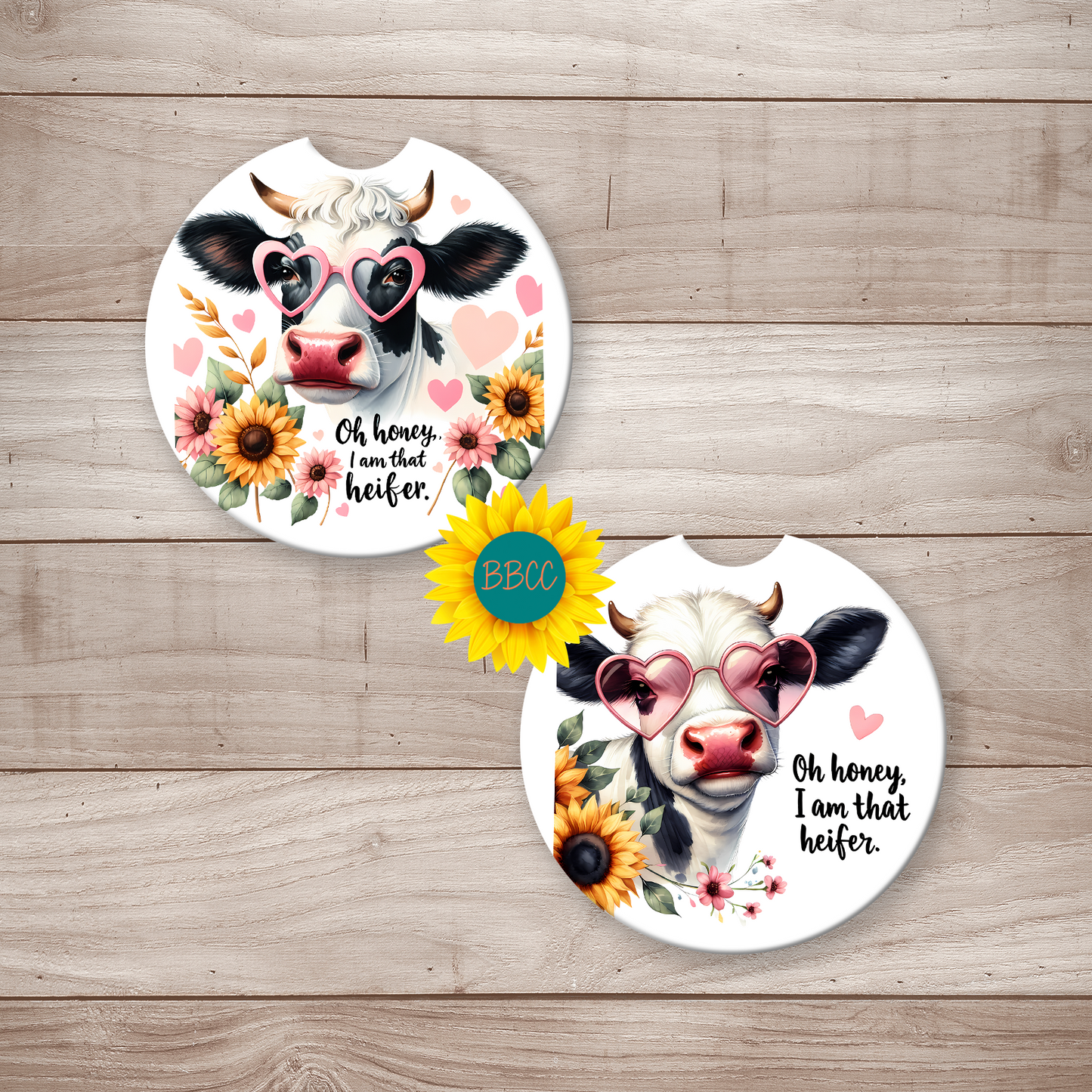 Floral Dairy Cow Car Coasters – Full Pattern Design