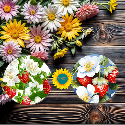 Strawberry Floral Car Coasters Set of 2