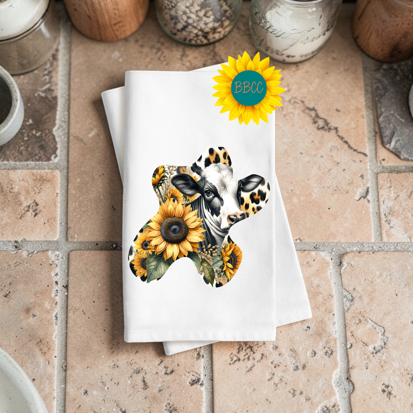 Sunflower Cow Cutout Kitchen Tea Towel
