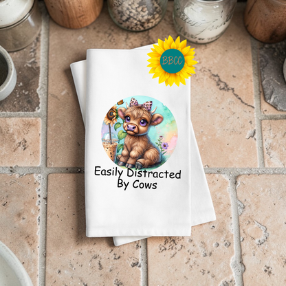 Easily Distracted by Cows Tea Towel