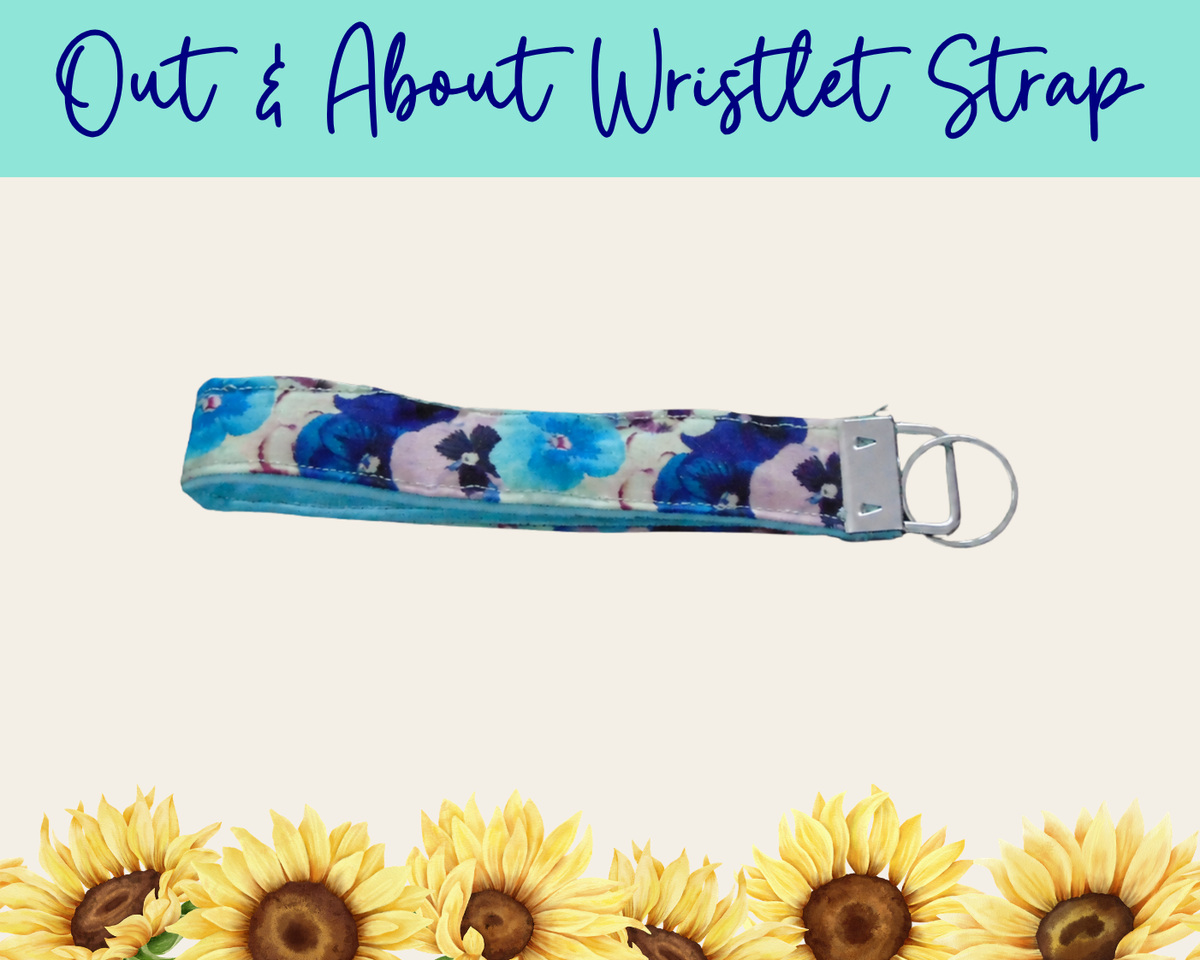 Pansy Meadow  Light Blue Out & About Wristlet Strap | Handmade Fabric Wristlet