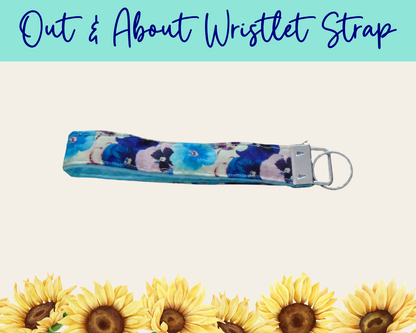 Pansy Meadow  Light Blue Out & About Wristlet Strap | Handmade Fabric Wristlet