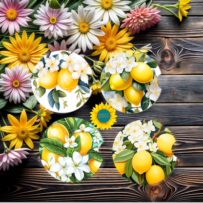 Lemon Blossom Car Coasters Set of 4
