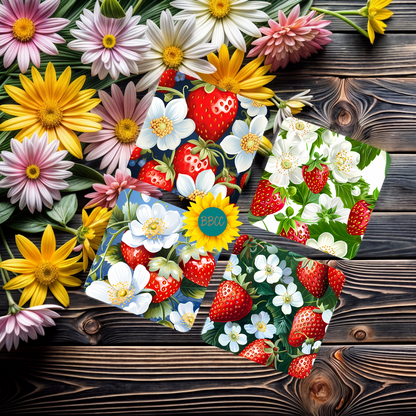 Strawberry Blossom Summer Square Coasters