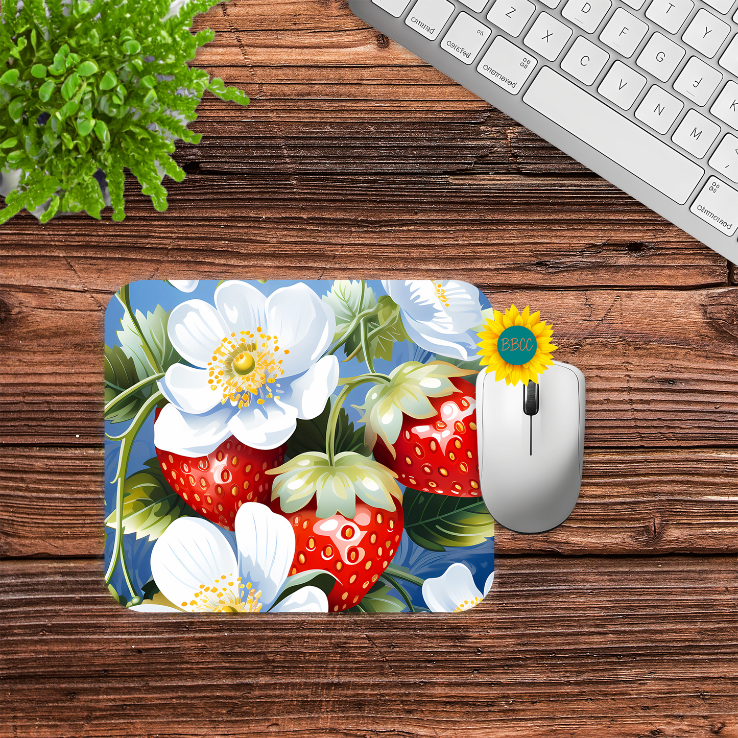 Strawberry Blossom Garden Mouse Pad